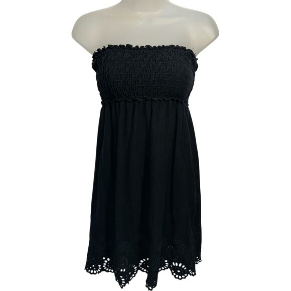 Love Rocks Smocked Strapless Eyelet Sundress Womens M Cotton Boho Y2K Coquette - Picture 1 of 9